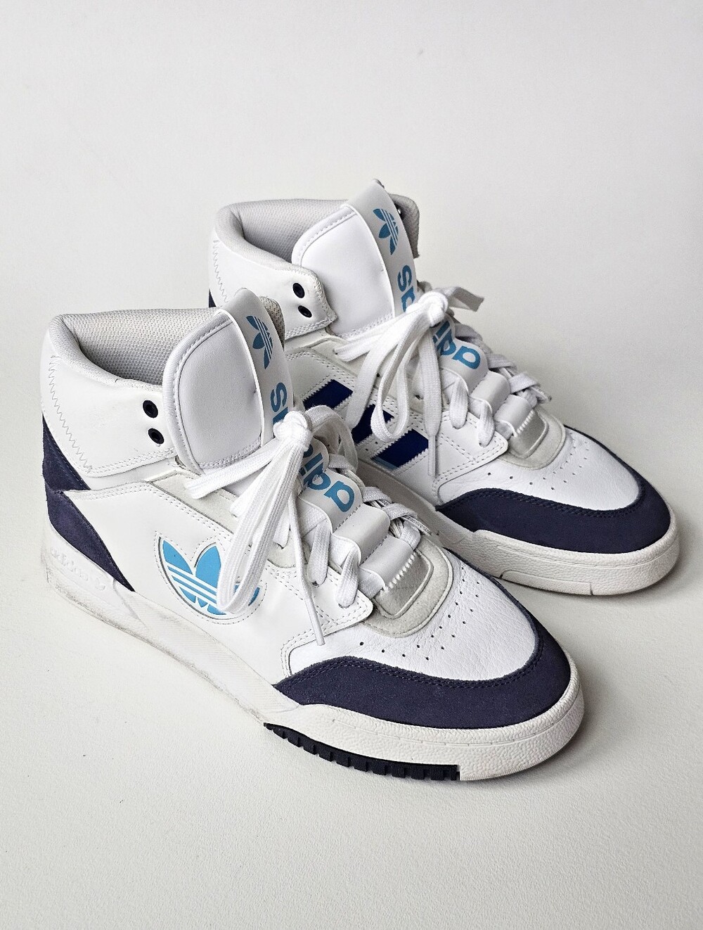 Adidas Drop Step XL Mid Top Basketball Sneakers White Navy Blue Men’s 7.5